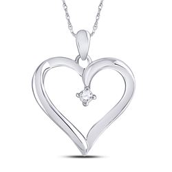 10kt White Gold Round Diamond Solitaire Heart Pendant 1/20 Cttw