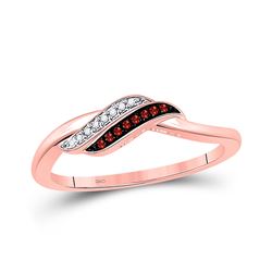 10kt Rose Gold Round Red Color Enhanced Diamond Slender Crossover Ring 1/20 Cttw