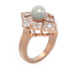 1.66 ctw Diamond and Pearl Ring 18K Rose Gold