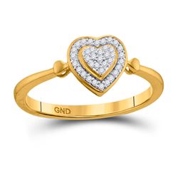 10kt Yellow Gold Round Diamond Heart Cluster Ring 1/10 Cttw