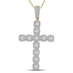 14kt Yellow Gold Mens Round Diamond Roman Cross Charm Pendant 2.00 Cttw