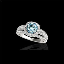 2 ctw SI Certified Blue Diamond Solitaire Halo Ring 10K White Gold