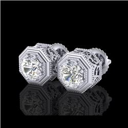 1.07 ctw VS/SI Diamond Solitaire Art Deco Stud Earrings 18K White Gold