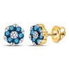 Image 1 : 10kt Yellow Gold Round Blue Color Enhanced Diamond Cluster Screwback Earrings 1.00 Cttw