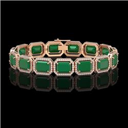 38.61 ctw Emerald & Diamond Micro Pave Halo Bracelet 10K Rose Gold