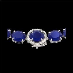 170 ctw Sapphire & VS/SI Diamond Halo Micro Necklace 14K White Gold