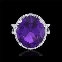 10 ctw Amethyst & Micro Pave VS/SI Diamond Ring 18K White Gold