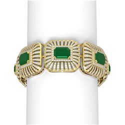 56.47 ctw Emerald & Diamond Bracelet 18K Yellow Gold