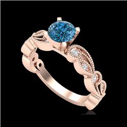 1.01 ctw Fancy Intense Blue Diamond Art Deco Ring 18K Rose Gold