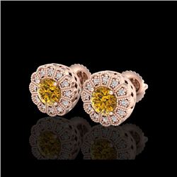 1.32 ctw Intense Fancy Yellow Diamond Art Deco Earrings 18K Rose Gold