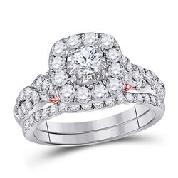 14kt Two-tone Gold Round Diamond Bridal Wedding Engagement Ring Band Set 1-1/2 Cttw