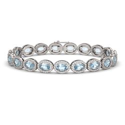 11.02 ctw Aquamarine & Diamond Micro Pave Halo Bracelet 10K White Gold