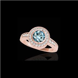 1.50 ctw SI Certified Fancy Blue Diamond Halo Ring 10K Rose Gold