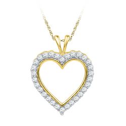10kt Yellow Gold Round Diamond Heart Outline Pendant 1/4 Cttw