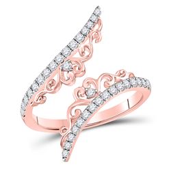 14kt Rose Gold Round Diamond Modern Bypasss Band Ring 1/3 Cttw
