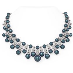 14.55 ctw Diamond and Pearl Necklace 18K White Gold