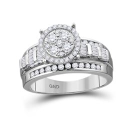 10kt White Gold Round Diamond Cluster Bridal Wedding Engagement Ring 1/2 Cttw