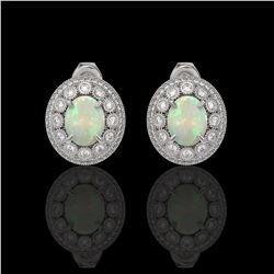 7.4 ctw Certified Opal & Diamond Victorian Earrings 14K White Gold