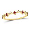 Image 1 : 10kt Yellow Gold Round Ruby Diamond Milgrain Square Stackable Band Ring 1/8 Cttw
