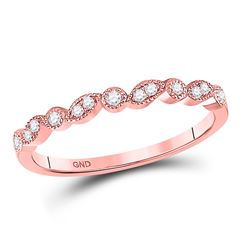 10kt Rose Gold Round Diamond Floral Stackable Band Ring 1/10 Cttw