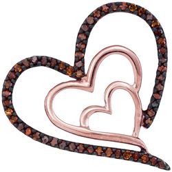 10kt Rose Gold Round Red Color Enhanced Diamond Heart Pendant 1/6 Cttw