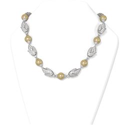22 ctw Diamond and Pearl Necklace 18K White Gold