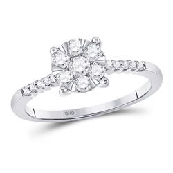 10kt White Gold Round Diamond Flower Cluster Ring 1/2 Cttw