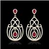 Image 2 : 6.40 ctw Ruby & Micro Pave VS/SI Diamond Earrings 14K Yellow Gold