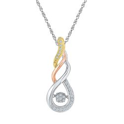 10kt White Gold Round Diamond Moving Twinkle Cluster Teardrop Tri-tone Pendant 1/8 Cttw