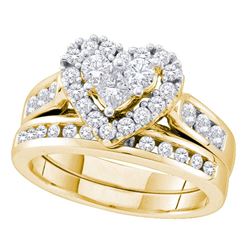 14k Yellow Gold Round Princess Diamond Heart Wedding Bridal Ring Set 1.00 Cttw