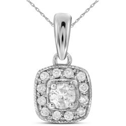 14kt White Gold Round Diamond Solitaire Square Halo Pendant 1/4 Cttw