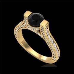 2 ctw Fancy Black Diamond Engagement Micro Pave Ring 18K Yellow Gold