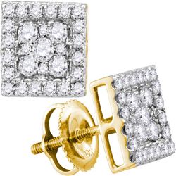 10kt Yellow Gold Round Diamond Square Cluster Stud Earrings 1/2 Cttw
