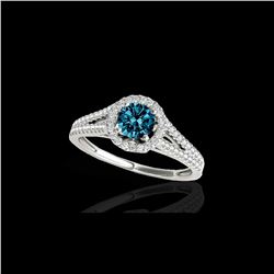 1.3 ctw SI Certified Fancy Blue Diamond Solitaire Halo Ring 10K White Gold