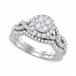14kt White Gold Diamond Cluster Bridal Wedding Engagement Ring Band Set 7/8 Cttw