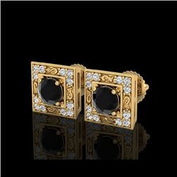 1.63 ctw Fancy Black Diamond Art Deco Stud Earrings 18K Yellow Gold