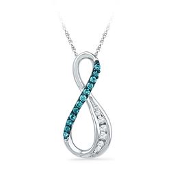 10kt White Gold Round Blue Color Enhanced Diamond Infinity Pendant 1/6 Cttw