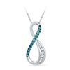 Image 1 : 10kt White Gold Round Blue Color Enhanced Diamond Infinity Pendant 1/6 Cttw