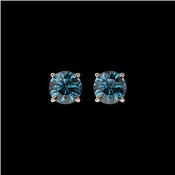 1.08 ctw Certified Intense Blue Diamond Stud Earrings 10K Rose Gold