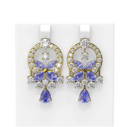15.33 ctw Tanzanite & Diamond Earrings 18K Yellow Gold