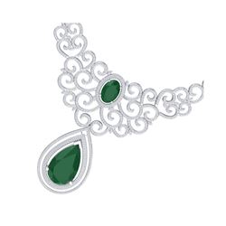 87.52 ctw Emerald & VS Diamond Necklace 18K White Gold