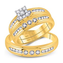10kt Yellow Gold His & Hers Round Diamond Solitaire Matching Bridal Wedding Ring Band Set 1/3 Cttw