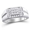 Image 1 : 10kt White Gold Mens Round Diamond Rectangle Cluster Ring 3/8 Cttw