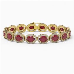 31.79 ctw Ruby & Diamond Micro Pave Halo Bracelet 10K Yellow Gold