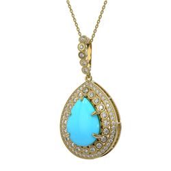 10.11 ctw Turquoise & Diamond Victorian Necklace 14K Yellow Gold