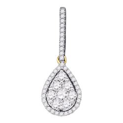 10kt Yellow Gold Round Diamond Teardrop Cluster Pendant 3/4 Cttw
