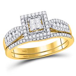 14kt Yellow Gold Princess Diamond Bridal Wedding Engagement Ring Band Set 1/2 Cttw