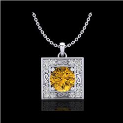 1.02 ctw Intense Fancy Yellow Diamond Art Deco Necklace 18K White Gold