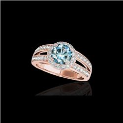 1.6 ctw SI Certified Fancy Blue Diamond Solitaire Halo Ring 10K Rose Gold