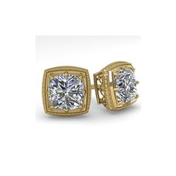 1.0 ctw VS/SI Cushion Cut Diamond Stud Earrings Art Deco 18K Yellow Gold